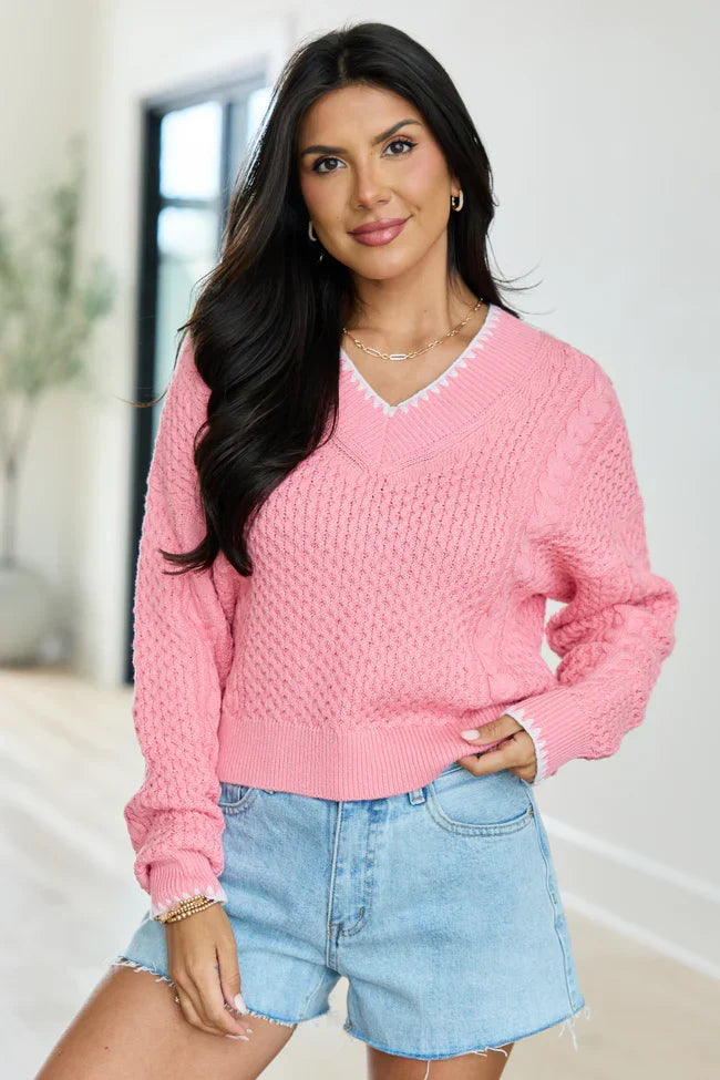 Justice Stitch Trim V Neck Sweater