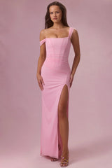 Mesh Draped Corset Gown in Candyfloss Pink
