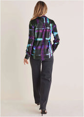 Plaid Wrap Blouse Blurred Plaid