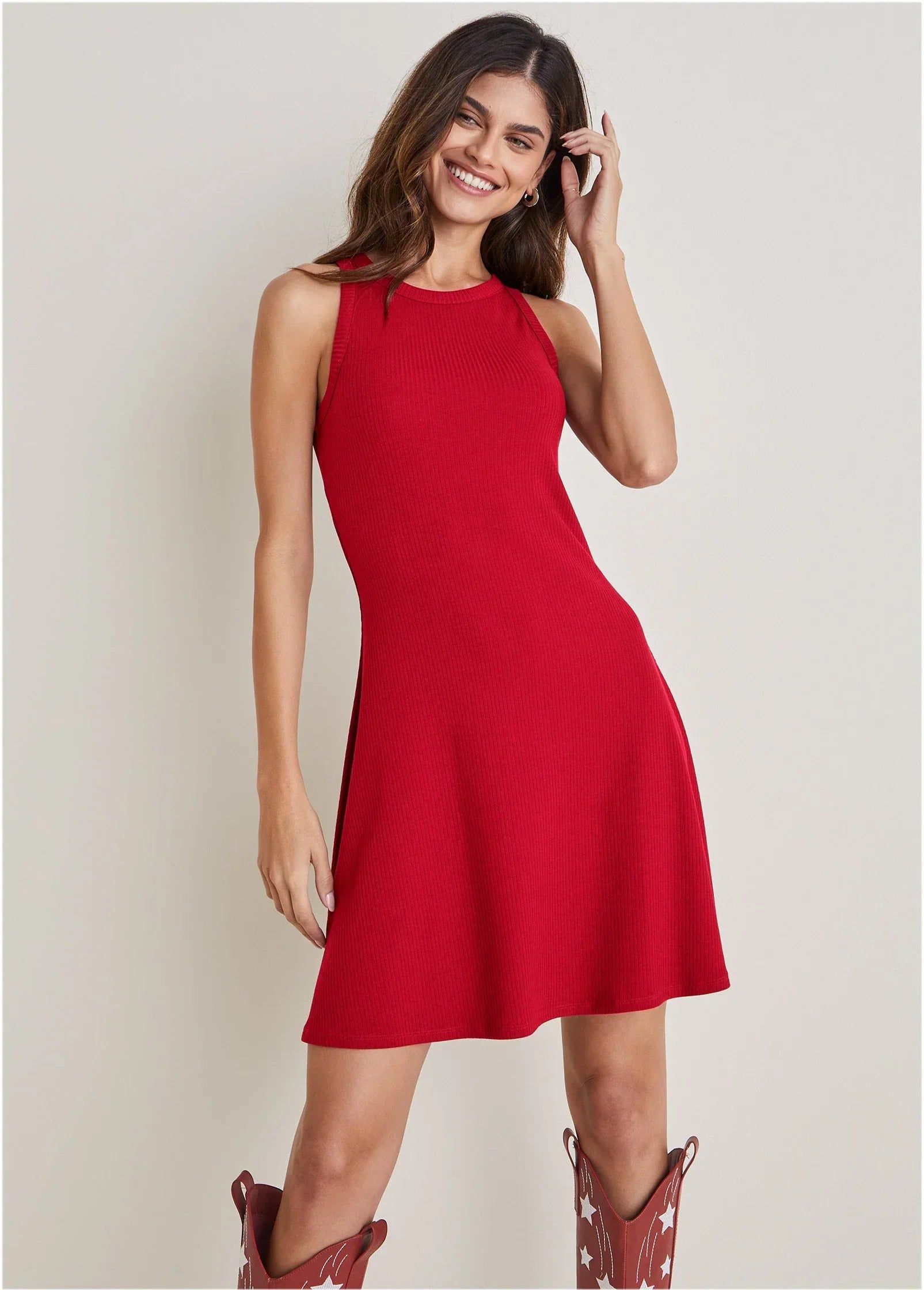 Flexrib Fit And Flare Dress Red