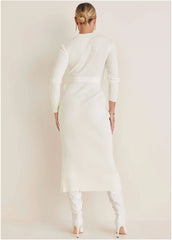 Belted Maxi Sweater Dress Off White