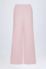Wide Leg Cotton Poplin Trousers in Pink White Stripe