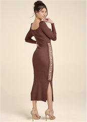Lace Detail Sweater Dress Brown