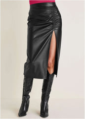 Faux Leather Midi Skirt Jet Black