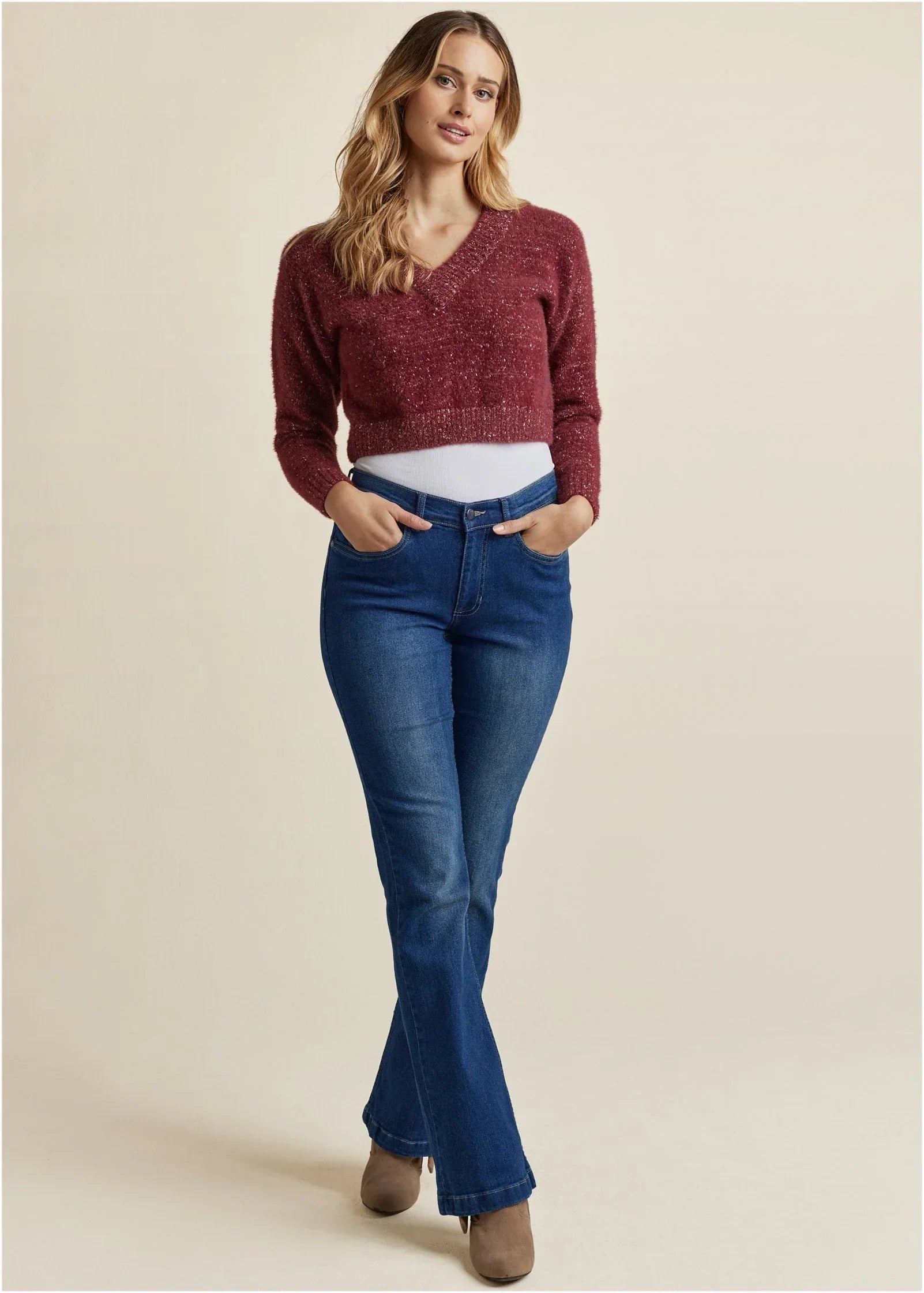 V Neck Sweater Burgundy