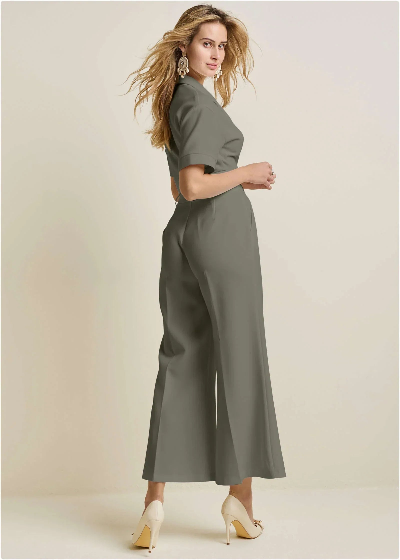 Flare Leg Suiting Set Olive