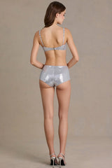 Sequin Mesh Bralette in Silver
