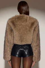 Cropped Faux Fur Jacket in Light Brown