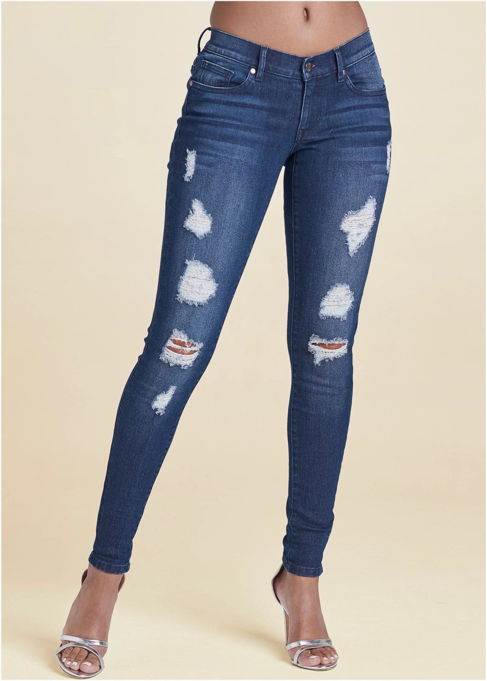 Ripped Skinny Jeans Dark Wash