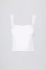 Seamless Soft Rib Square Neck Tank Top in White