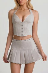 Low Rise Pleated Mini Skirt in Ecru