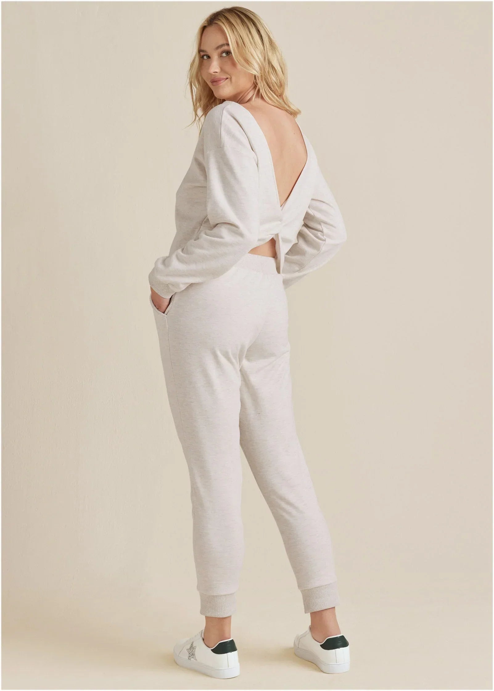 Knot Back Top And Pants Set Vanilla Heather