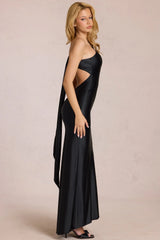 Asymmetric Tie Back Gown in Black